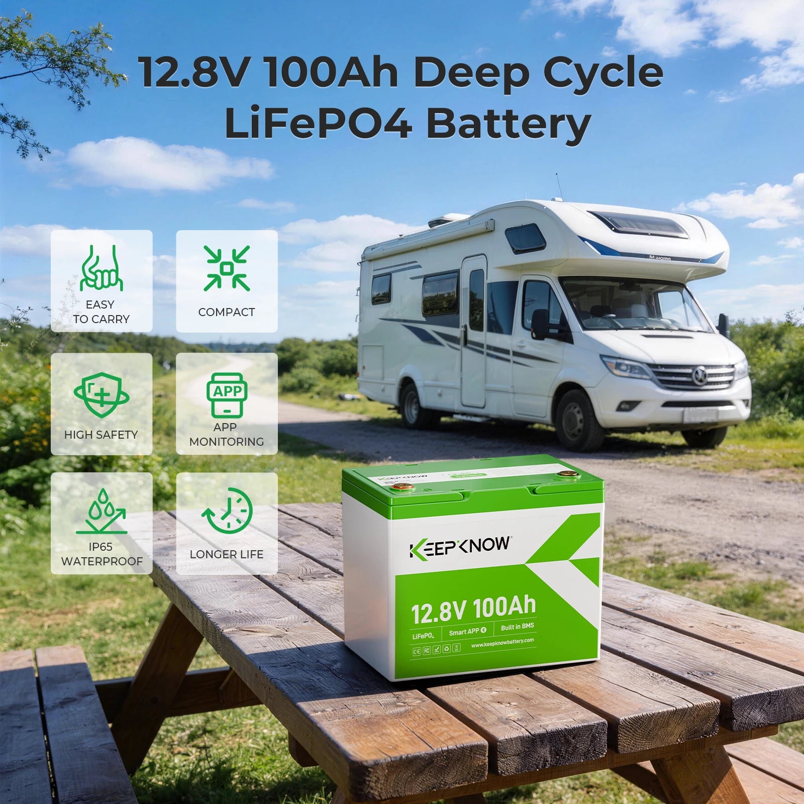 KeepKnow 12V 100Ah Mini (Group 24) LiFePO4 Lithium Battery