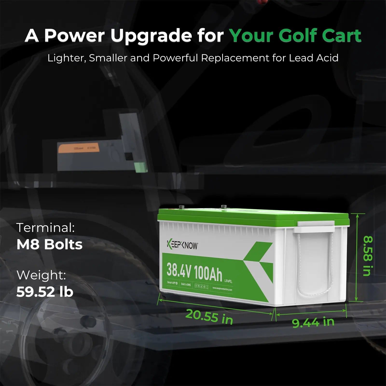 KeepKnow 36V 100Ah Lithium LiFePO4 Golf Cart Battery