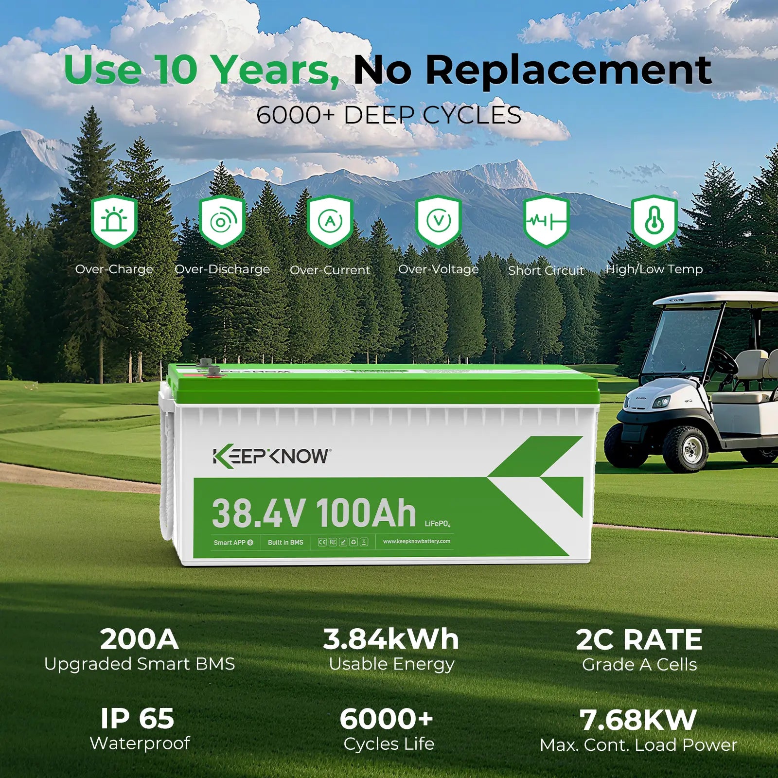 KeepKnow 36V 100Ah Lithium LiFePO4 Golf Cart Battery