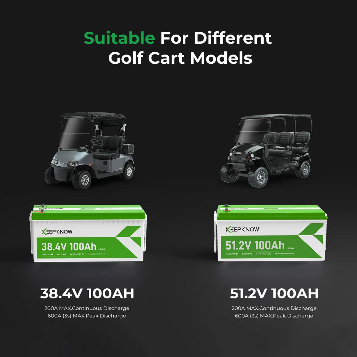KeepKnow 48V 100Ah LiFePO4 Lithium LiFePO4 Golf Cart Battery