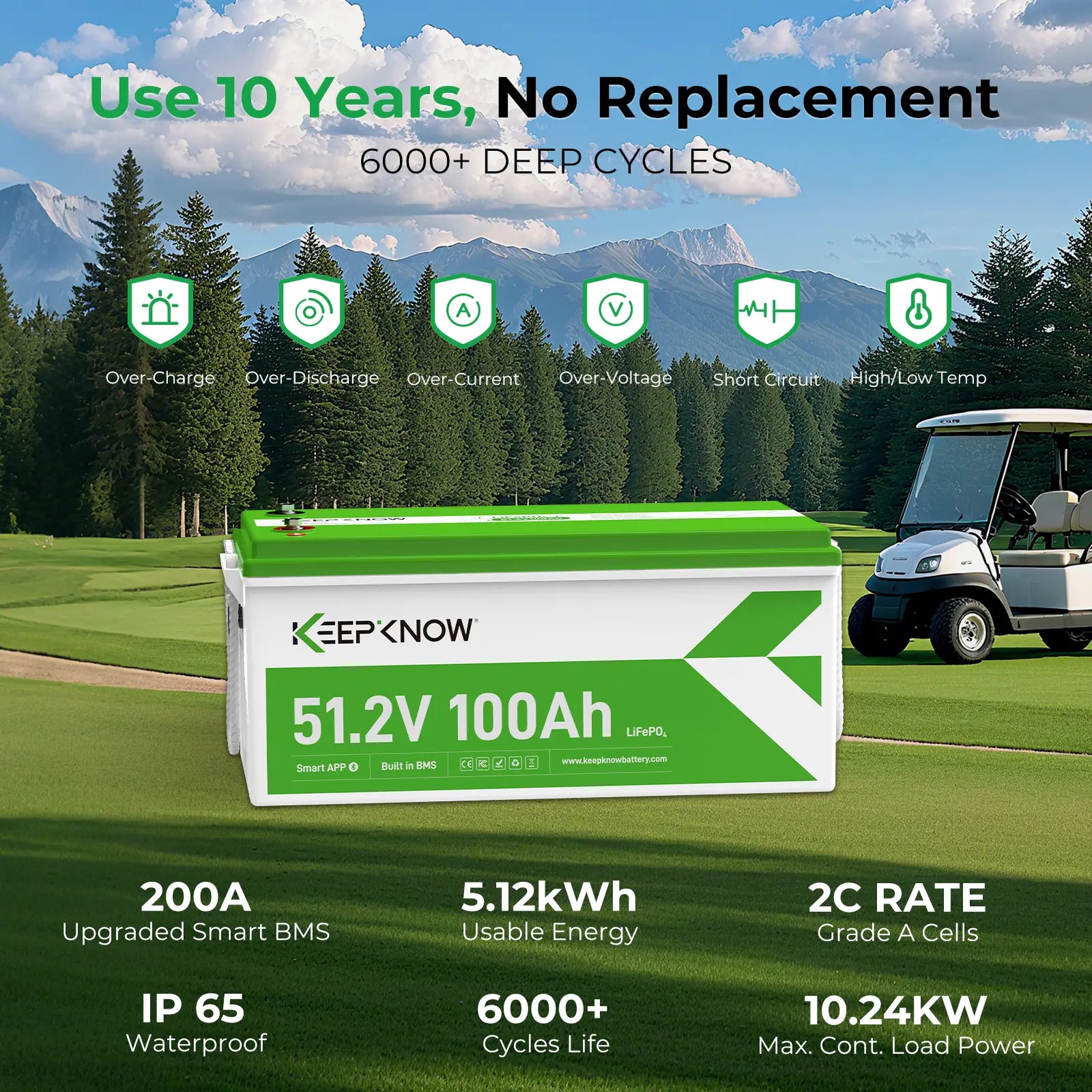 KeepKnow 48V 100Ah LiFePO4 Lithium LiFePO4 Golf Cart Battery
