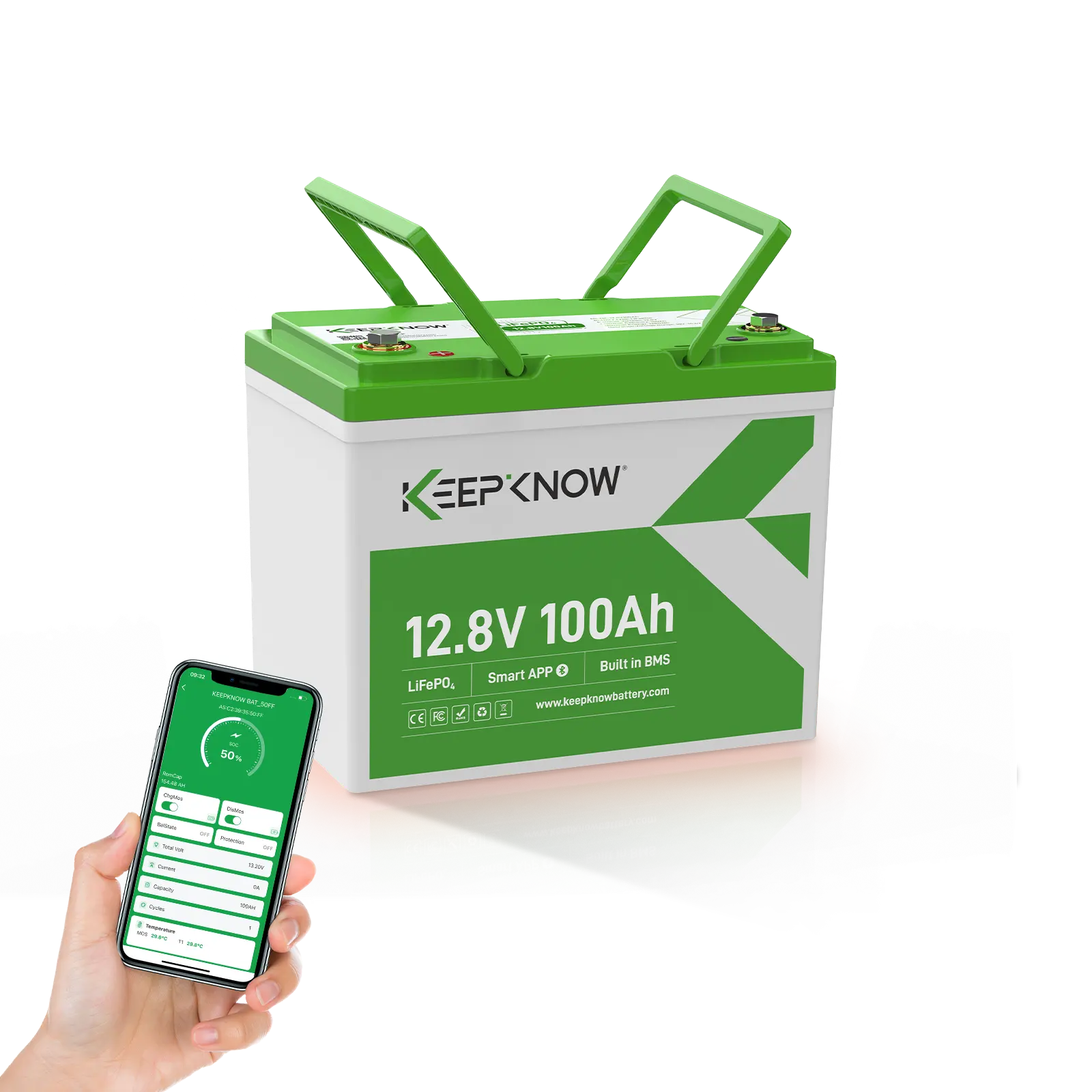KeepKnow 12V 100Ah Mini (Group 24) LiFePO4 Lithium Battery（automatic self-heating）