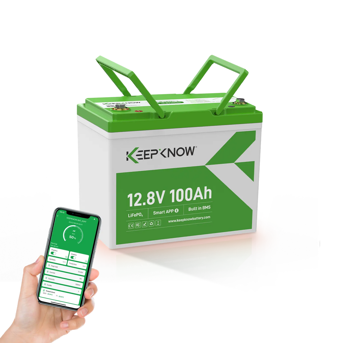 KeepKnow 12V 100Ah Mini (Group 24) LiFePO4 Lithium Battery（automatic self-heating）